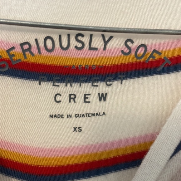 Seriously Soft perfect crew XS white multi colored stripes 95% rayon 5% spandex - Picture 3 of 7